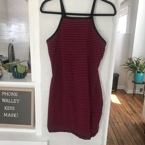 Striped high neck mini dress